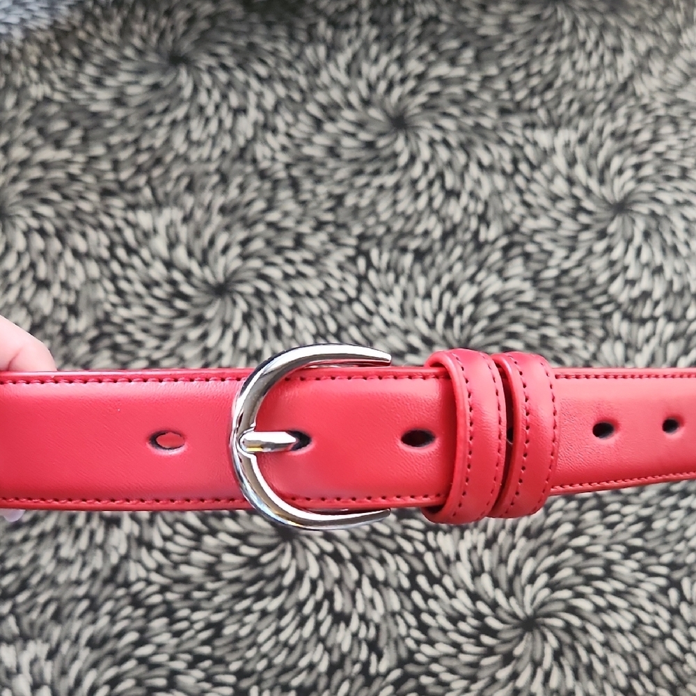Red Leather Belt with Silver Buckle